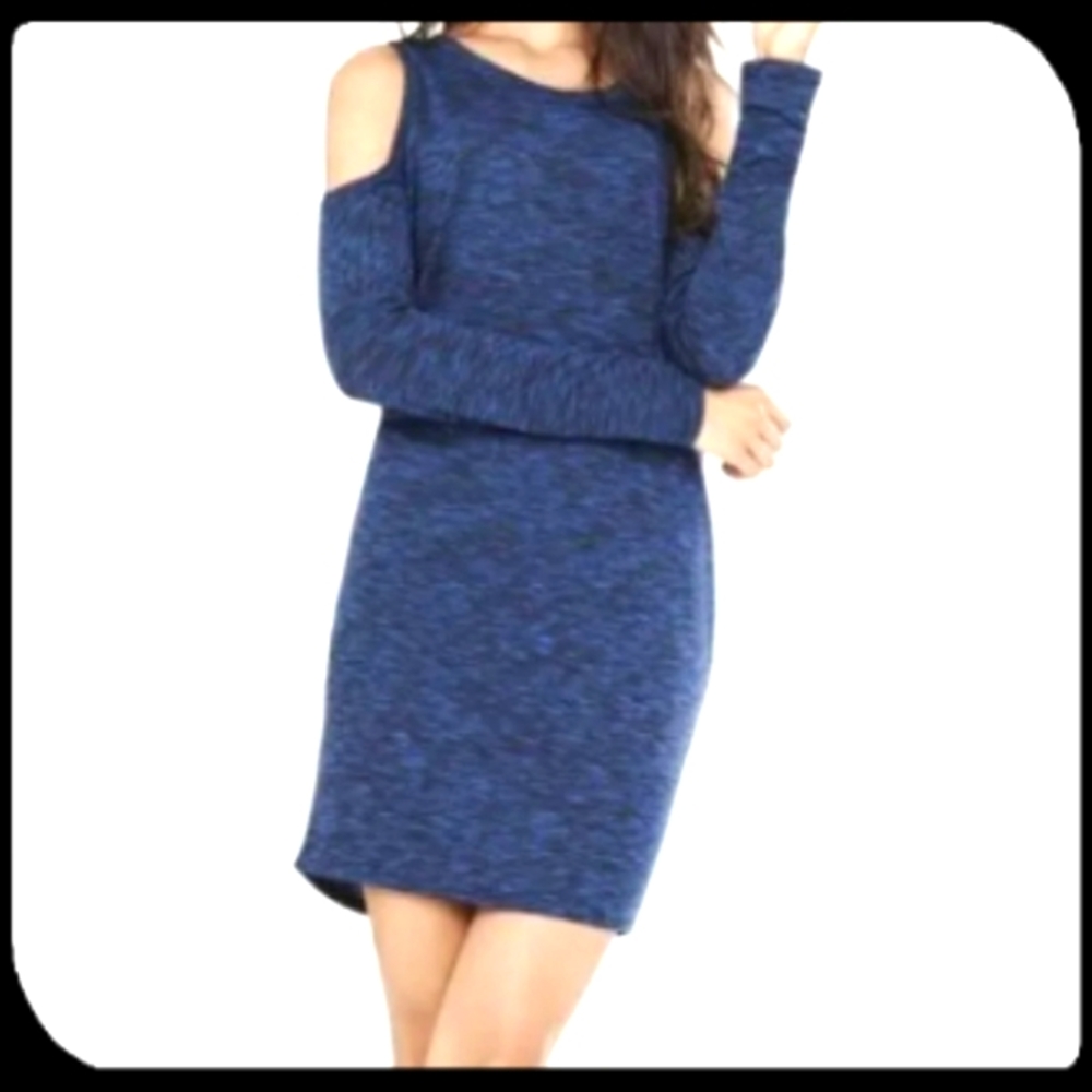 Express Cerulean Blue Long Sleeve Jersey Mini Dress Size Med